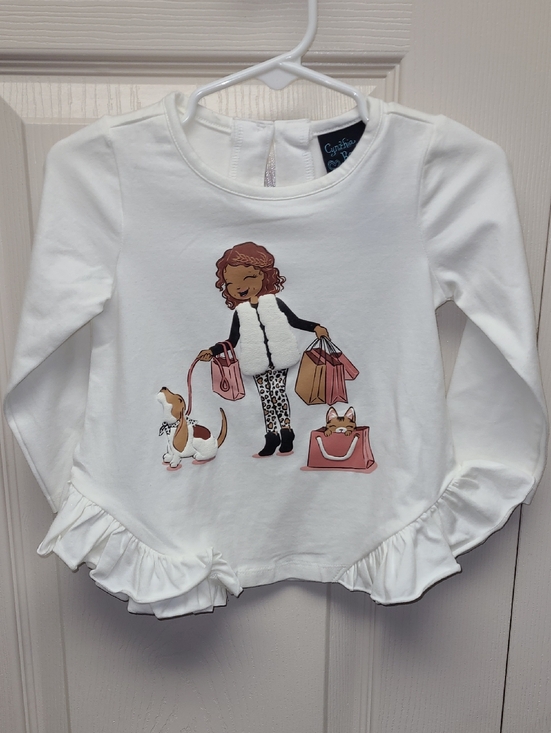 Cynthia Rowley Other - Cynthia Rowley White Long-Sleeve Ruffle Hem Top with shopping girl Graphic 12mo.